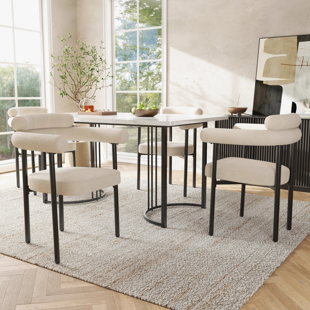 sedie da pranzo, sedie da pranzo moderne e semplici realizzate in tessuto scamosciato color crema, comode sedute ad anello, adatte a sale da pranzo, s