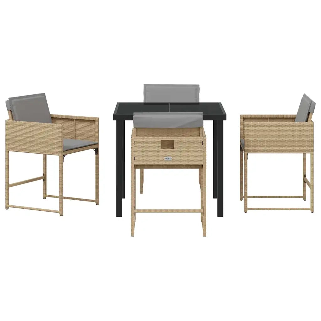 Set da Pranzo per Giardino 5 pcs Beige polyrattan