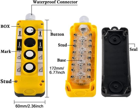 Box di controllo per gru a muro - 4 tasti - Resistente e facile da utilizzare - Adatto per impianti di sollevamento - Realizzato in ABS Plastic - Codice prodotto: ...