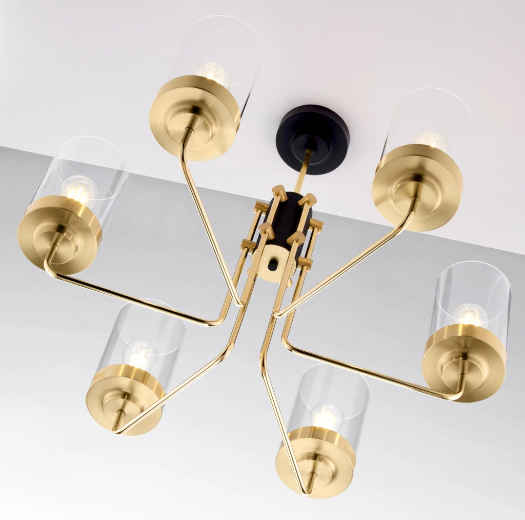 Lampadario classico RAMIREZ oro/nero 6xE27 vetro trasparente