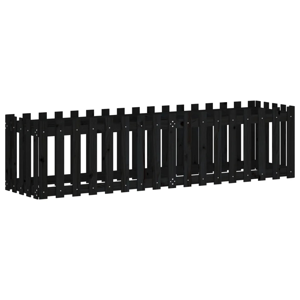 Fioriera Giardino a Recinzione-Vaso con Ringhiera-Contenitore per Piante Nera 200x50x50cm Massello Pino
