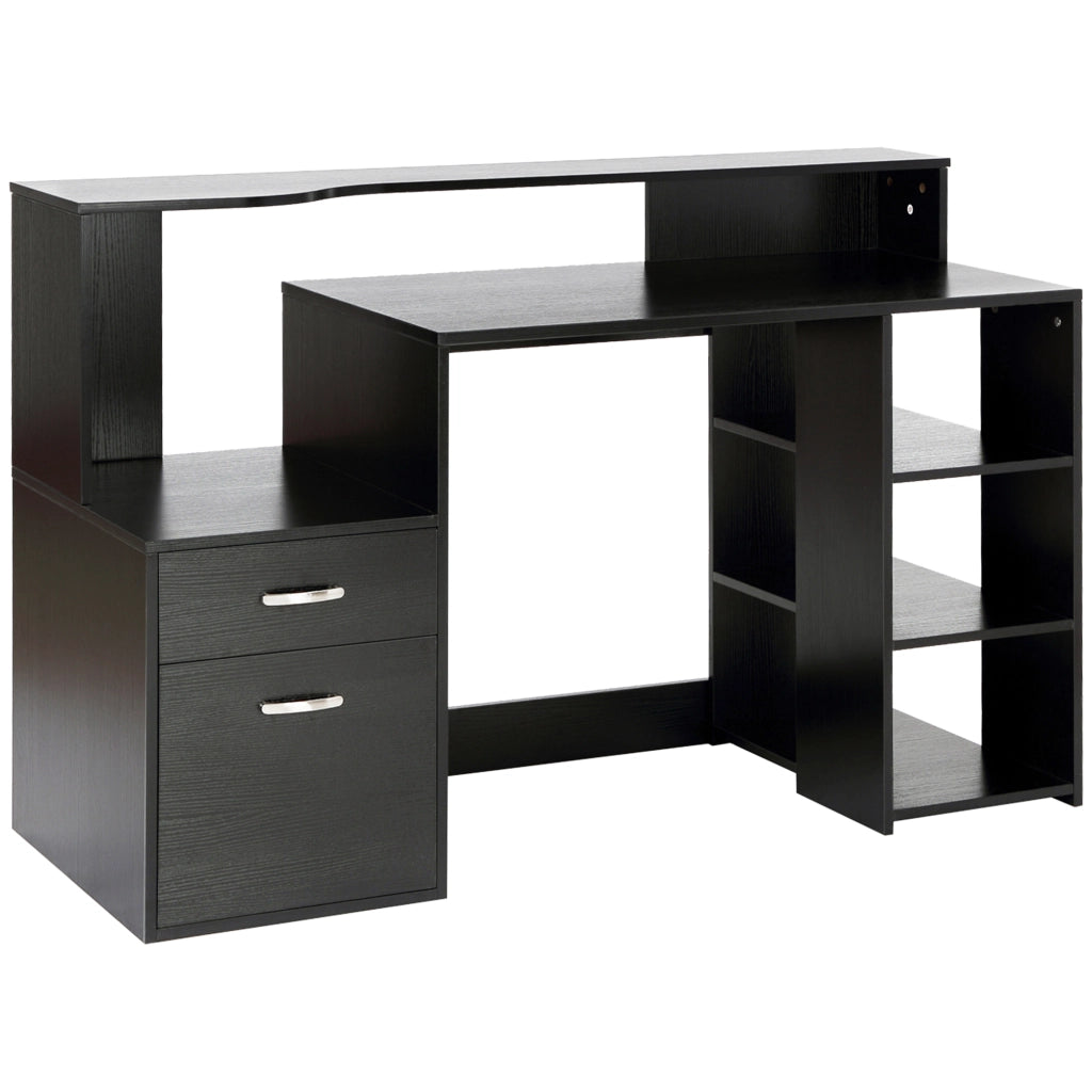 Scrivania per computer con 2 cassetti e ripiani ¨C Xylo ¨C Nero 137x55x92 cm