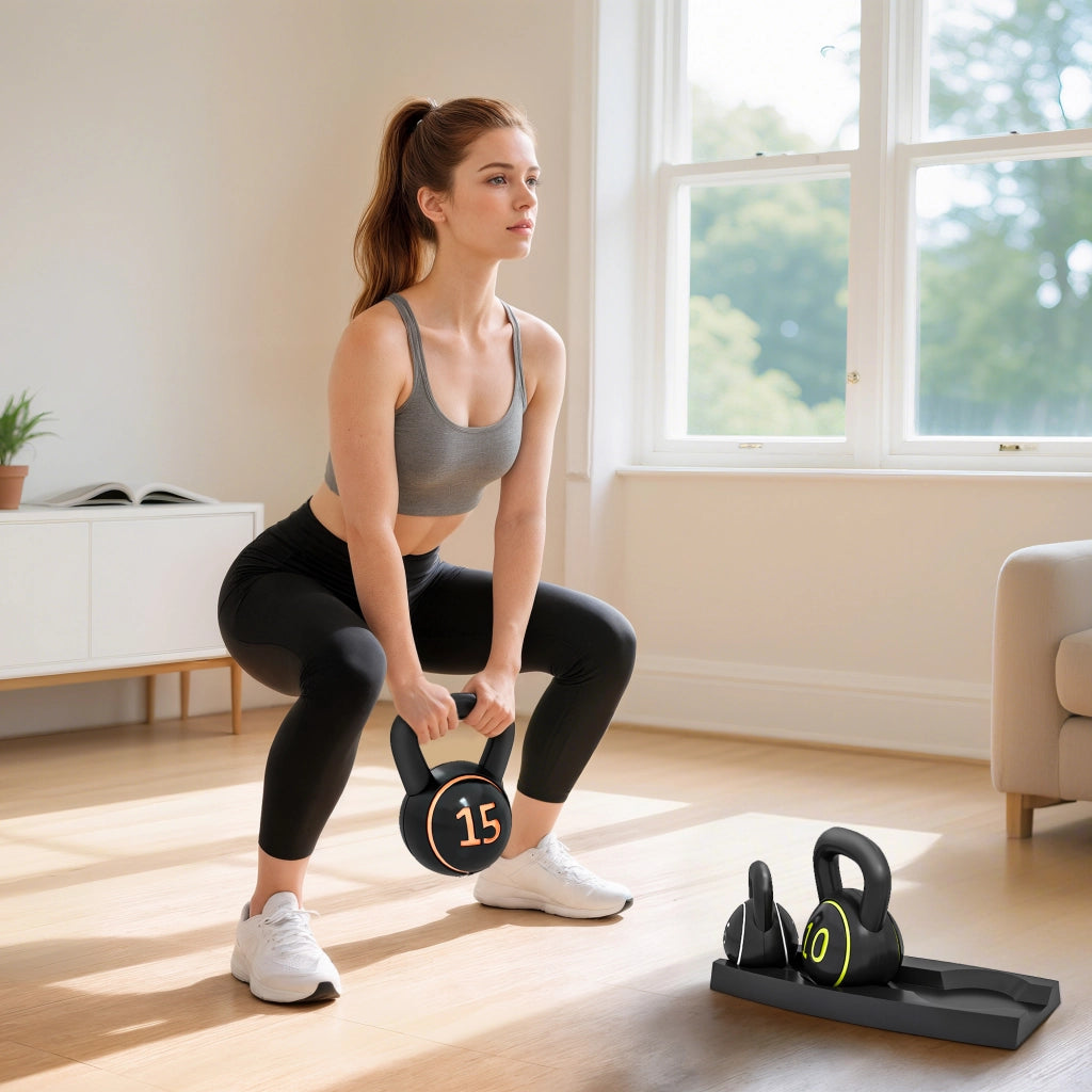 Set 3 Kettlebell con Base ¨C Minimal ¨C Nero 2.2 kg 4.5 kg 6.8 kg
