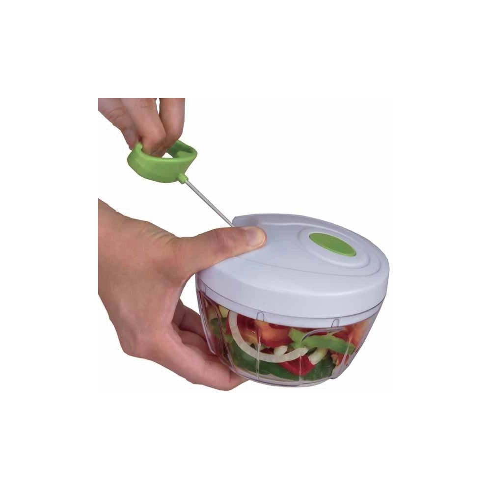 Trade Shop - Tritatutto A Corda Manuale Con Coperchio Tritaverdure Con Cordina Lame Acciaio -