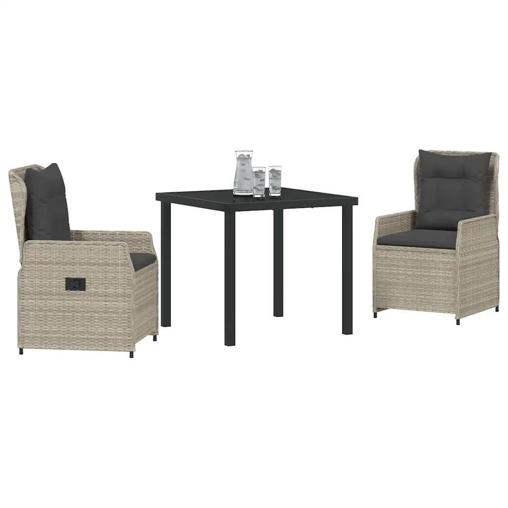 Set da Pranzo per Giardino 3 pcs Grigio chiaro polyrattan