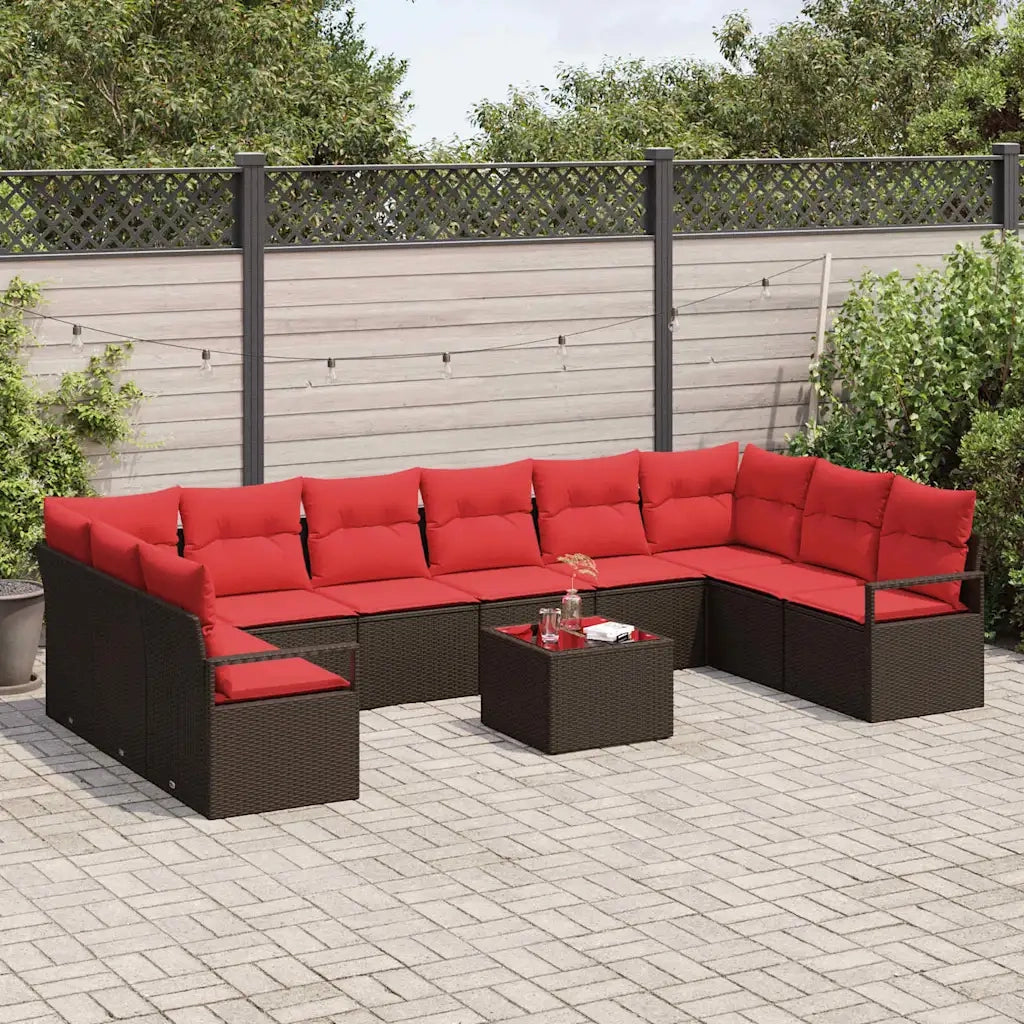 Set Divano da Giardino 11 pcs Marrone e Rosso polyrattan 3355243
