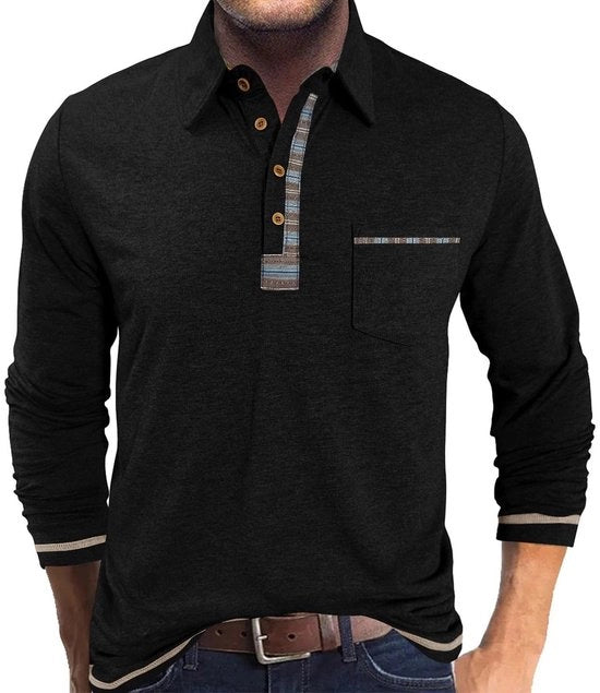 Maglietta Polos Uomo Lunga Collo con Pettorale - Nero, M-3XL