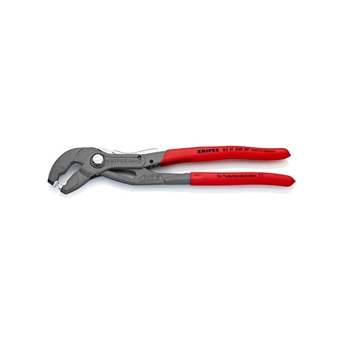KNIPEX 85 51 250 AF Pinza per Fascette Elastiche con Fermo di Blocco Inserti Girevoli a 360° Microregolazione 19 Posizioni Testa Affusolata colore Grigio