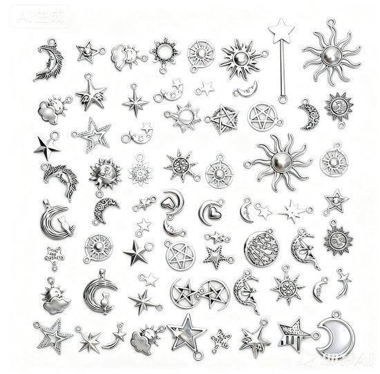 Set di Pendenti in Argento Sterling con 70 Hanger per Gioielli Fai da Te
