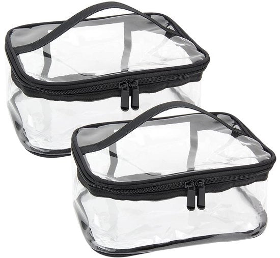 Set di contenitori trasparenti 2 pezzi, impermeabili in PVC, organizzatore di cosmetici per viaggi, tasca di makeup con chiusura a raccordo per uomo e donna