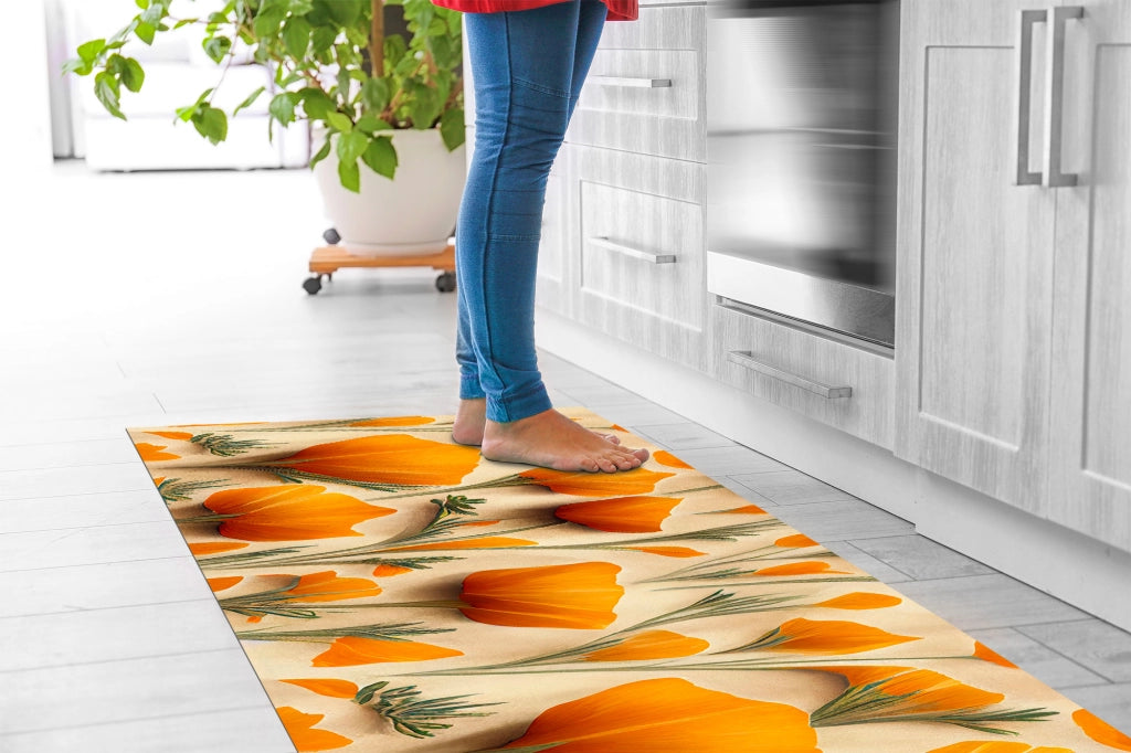 Tappeto passatoia fantasia made in Italy antiscivolo lavabile aderente PapaveroArancio - 50x400 cm