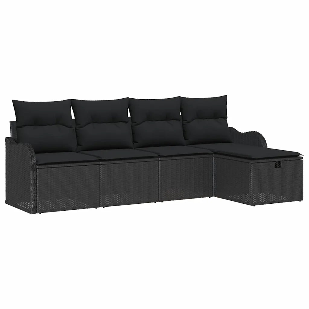 Set Divano da Giardino con cuscino 5 pcs Nero Poly Rattan 3360294