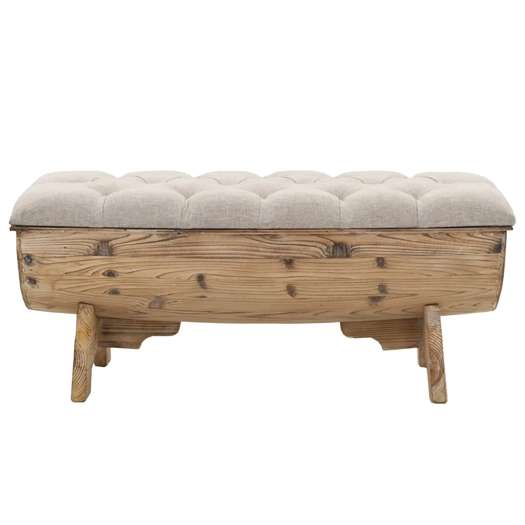 Cassapanca-Baule-Panca con Contenitore in Legno Massello e Tessuto 103x51x44 cm