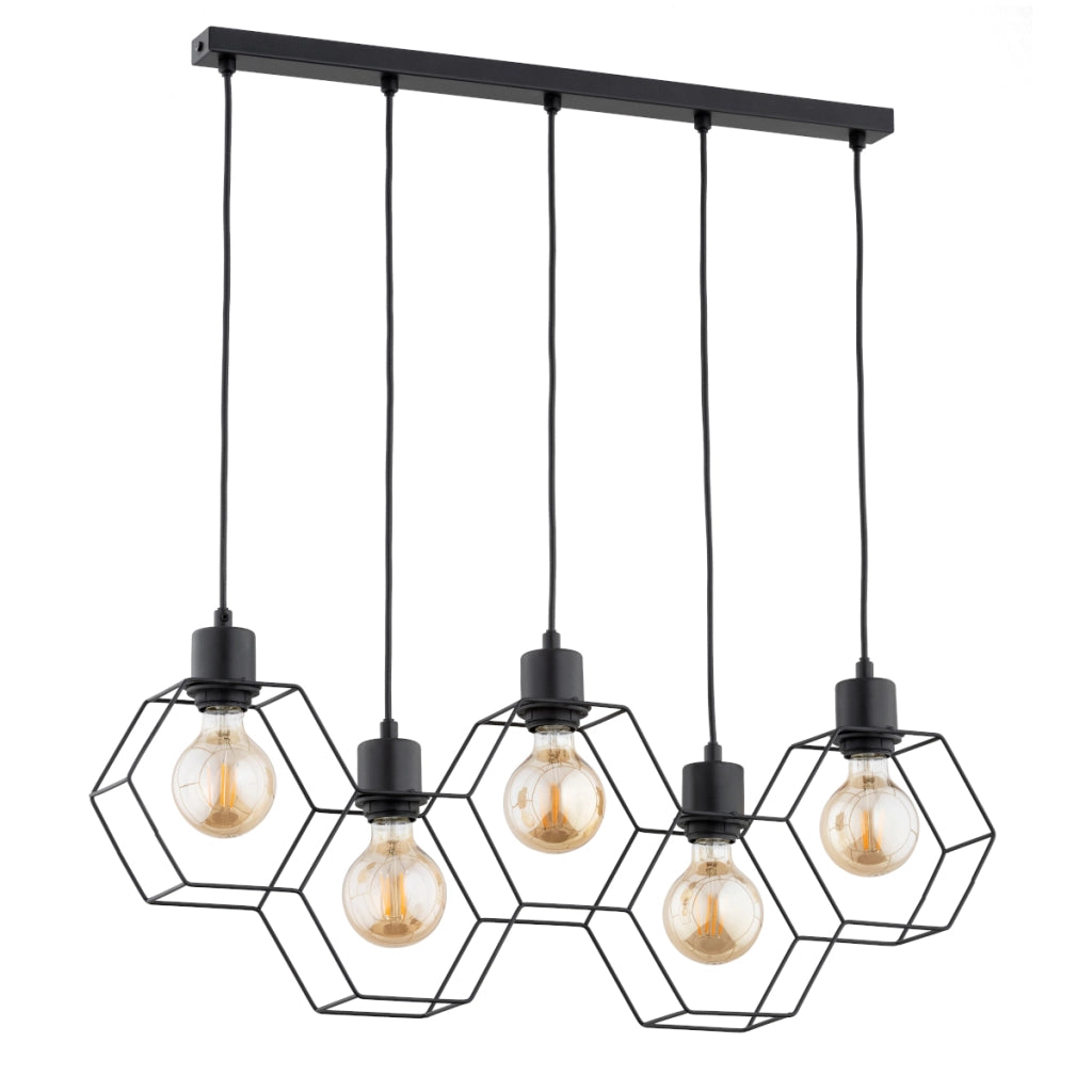 Lampada a sospensione loft nera geometrica 5xE27 Alfa
