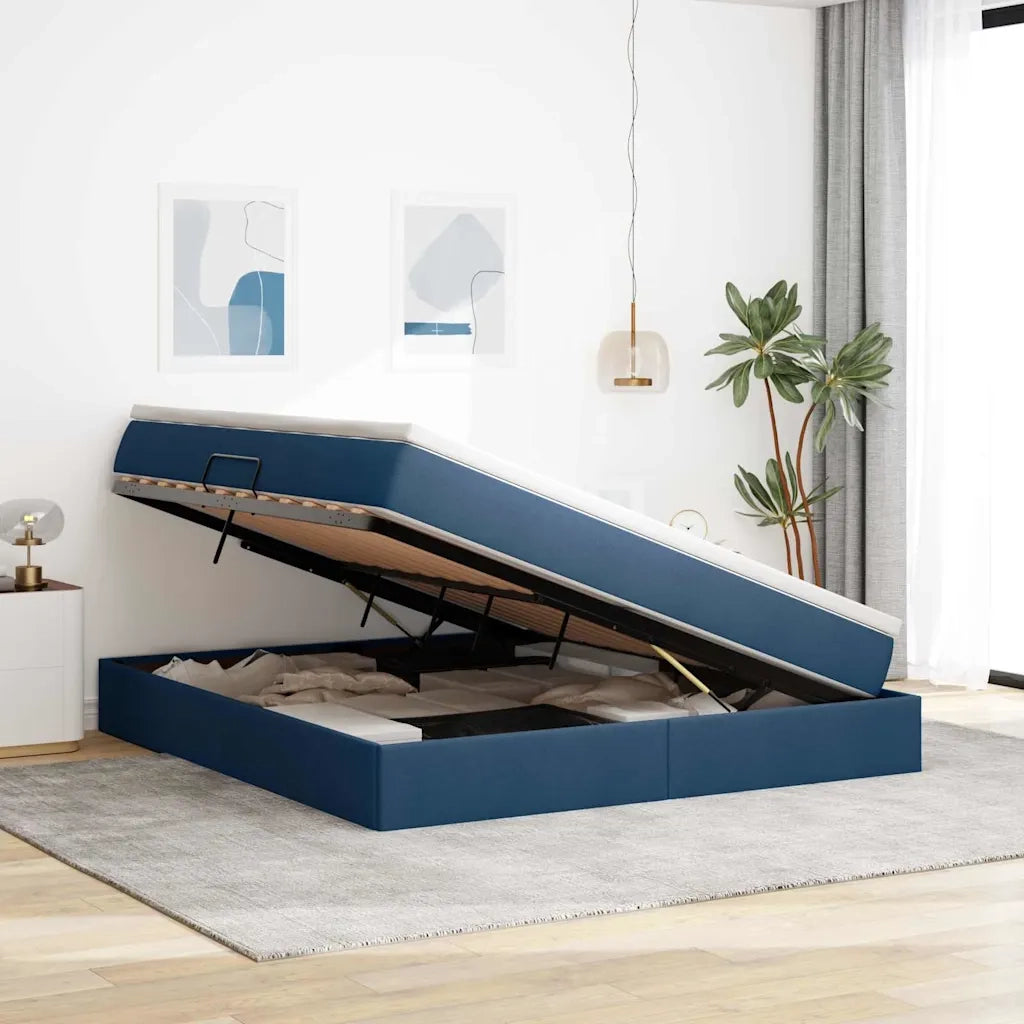 Letto con contenitore e materasso Blu 160 x 200 cm Poliestere