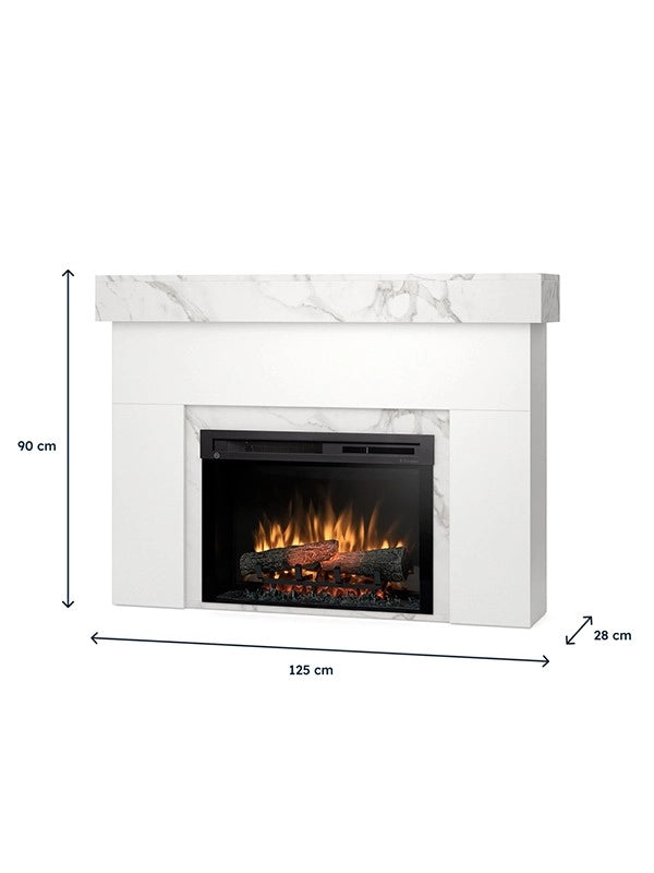 AVEN - Caminetto Elettrico da pavimento A Libera Installazione A LED 26" Bianco opaco - Marmo cristallo