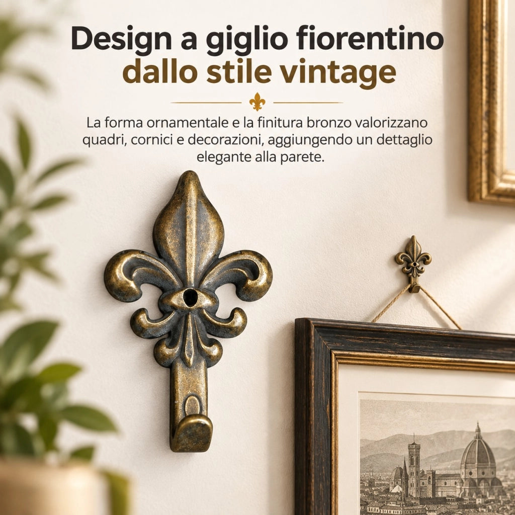 15 Ganci Appendiquadro Giglio Fiorentino 4,5 cm Bronzo con Chiodi 17 mm 66884