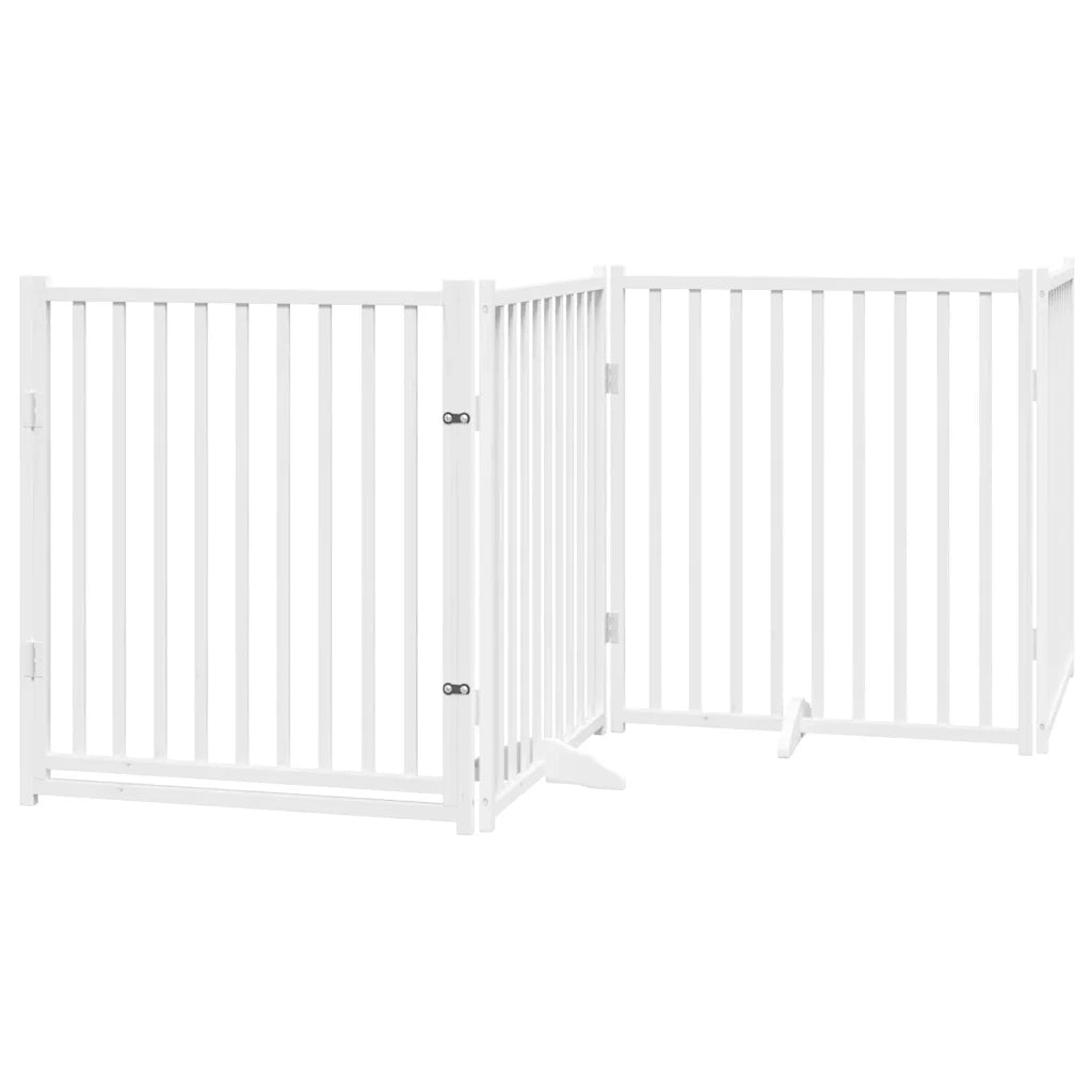 Cancello Cani Pieghevole Bianco 4 Pannelli 320cm Massello Abete 352283