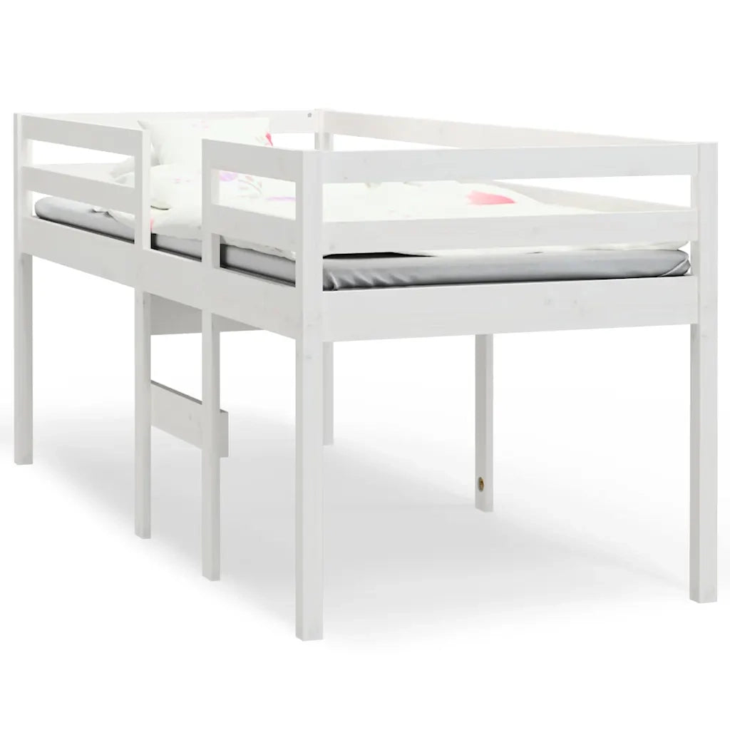 Letto singolo | Letto per adulti | Letto a Soppalco Bianco 90x200 cm in Legno Massello di Pino
