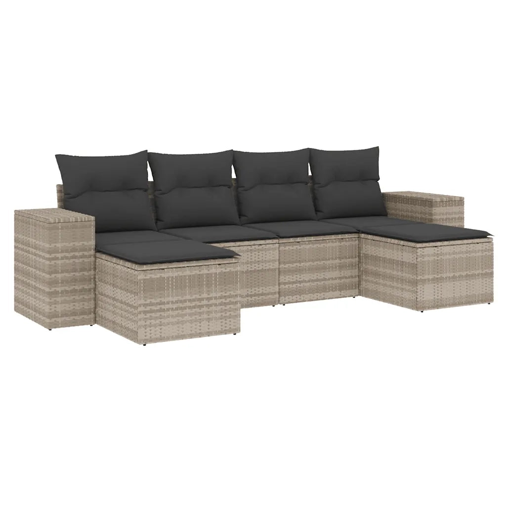 Set Divano da Giardino 6pz con Cuscini Grigio Chiaro Polyrattan 3222921