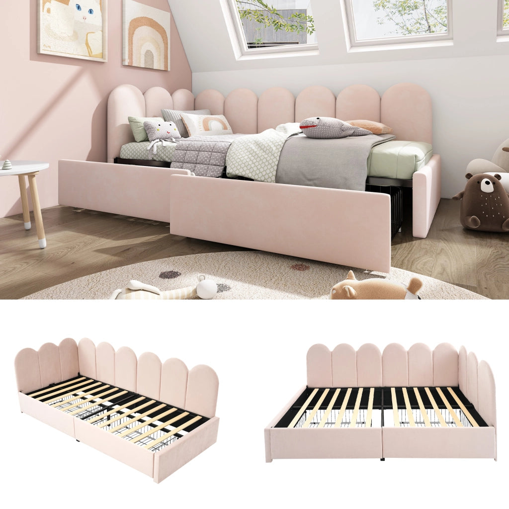 Letto singolo contenitore – 90x190 cm – daybed cassetti – velluto rosa
