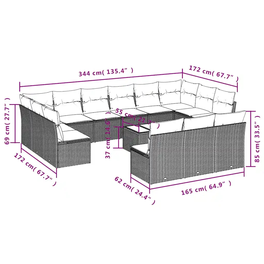 Set Divani da Giardino 14pz con Cuscini in Polyrattan Marrone 3250242