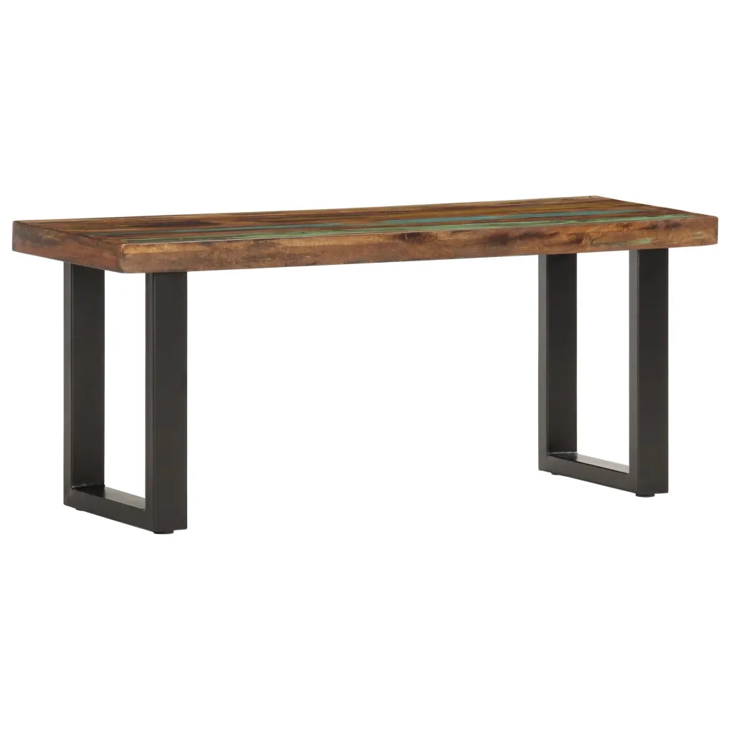 Panca-Sgabello 110 cm in Legno Massello di Recupero e Acciaio