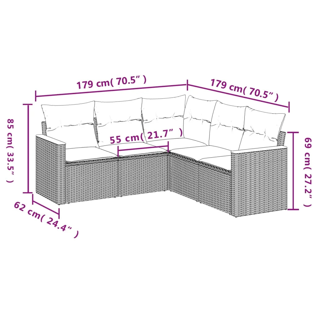 Set Divano da Giardino 5 pz con Cuscini-Sofa da Giardino-Divanetto da esterno Grigio in Polyrattan 992813