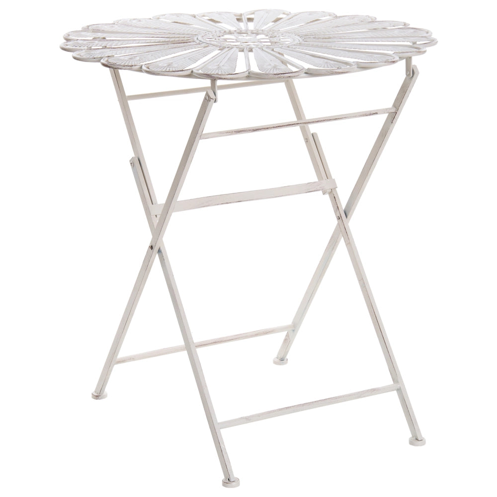 Set da giardino per bistrot Tavolo, panca e sedie in metallo verniciato a polvere bianco sporco Motivo pavone Effetto invecchiato