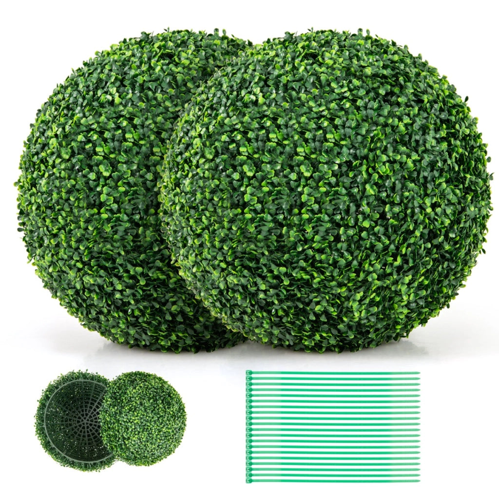 Set di 2 sfere topiarie in bosso artificiale da 50cm, Sfere topiarie finte decorative per interno e esterno Verde-Piante artificiali