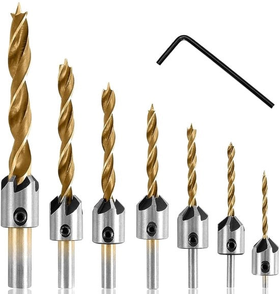 Set di 7 borchie per legno con trapano a vite, raspatore, trapano a viti, trapano a vite a 90° per lavorazione del legno