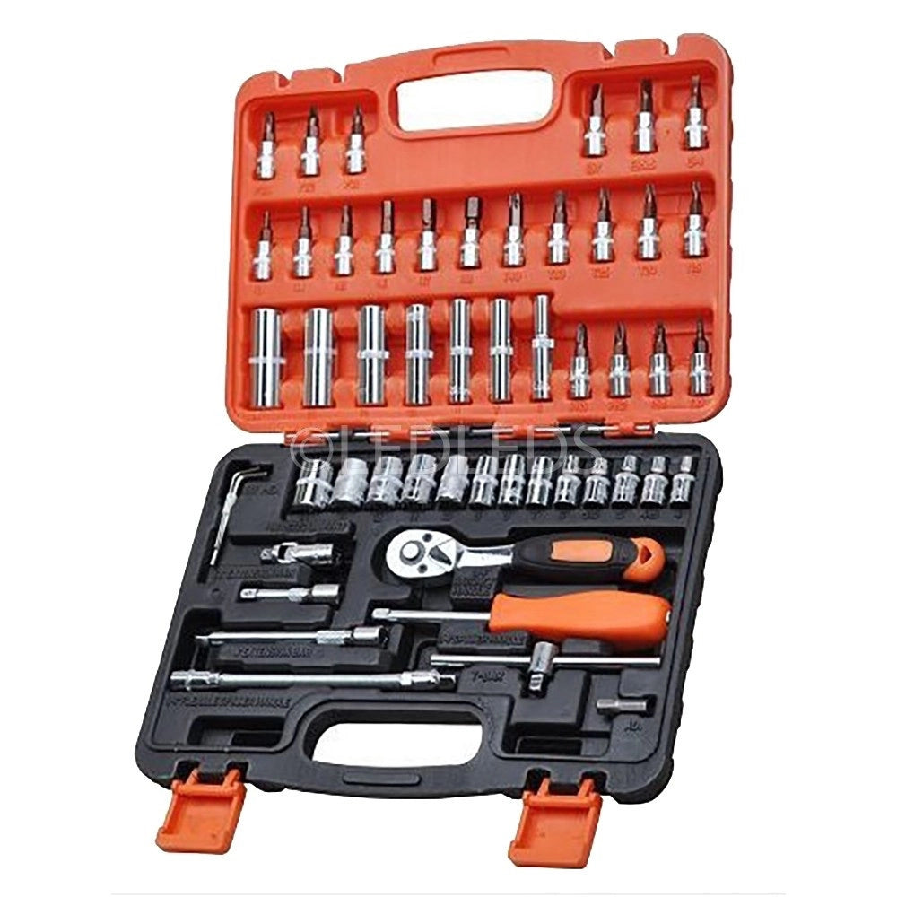 Trade Shop - Set Chiavi A Bussola Con Cricchetto 53 Pezzi Chrome Vanadium In Valigetta -