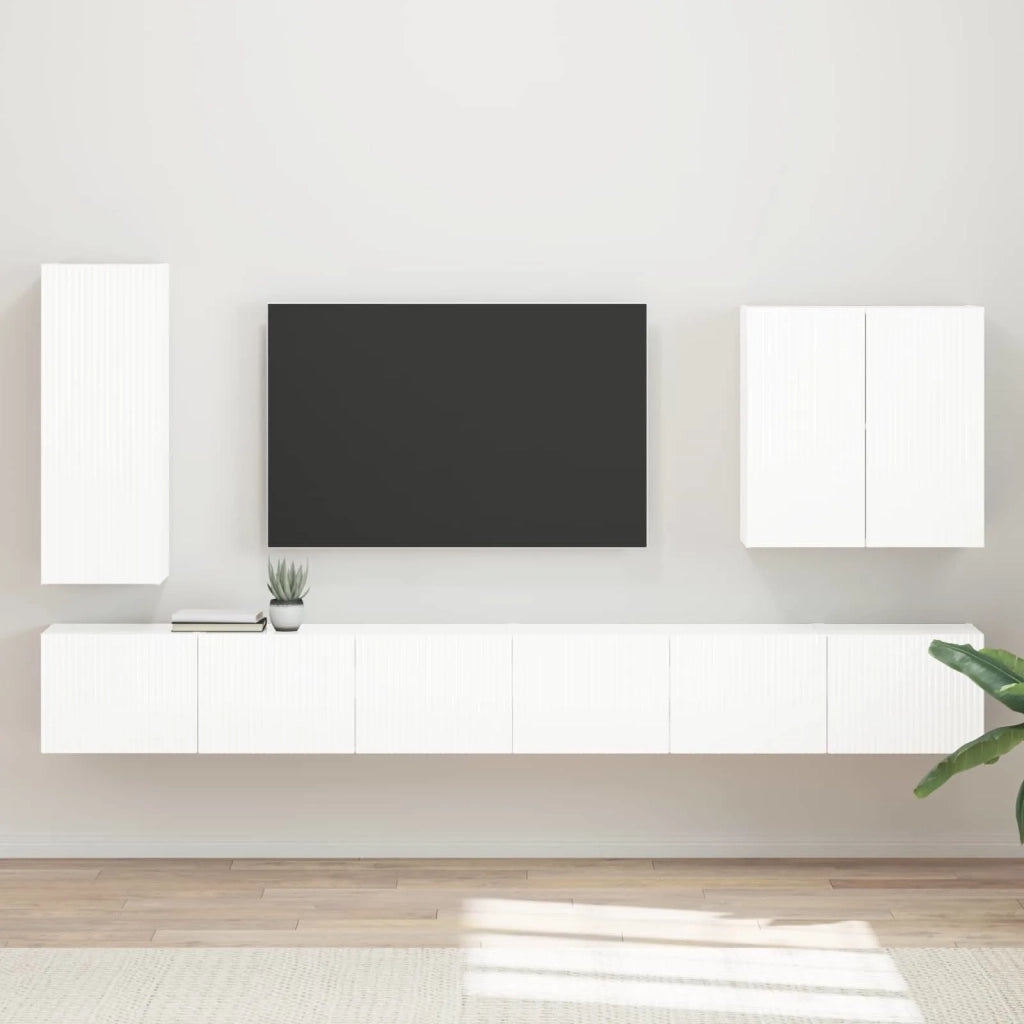 Set di Mobiletto da TV a Parete 6 pcs Bianco Lucido 3408947