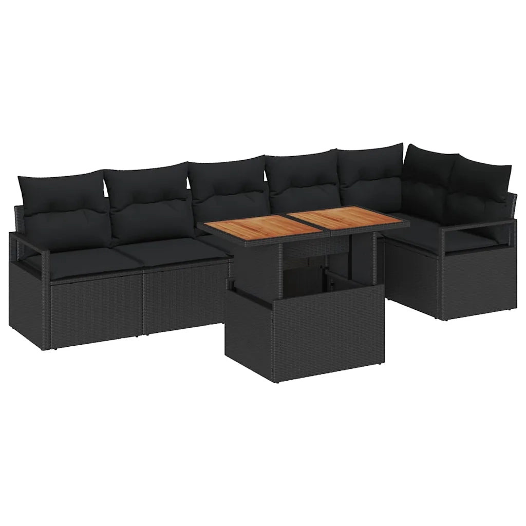 Set da Pranzo per Giardino con cuscino 7 pcs Nero e Marrone