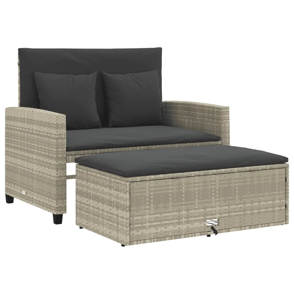 Divano da Giardino con Cuscini 2 Posti Grigio Chiaro Polyrattan 365137