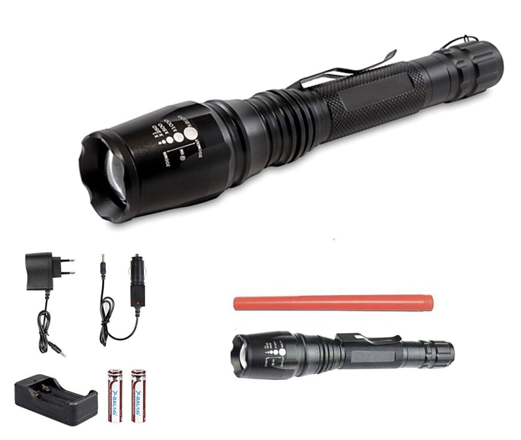 TORCIA 100000 LUMEN TATTICA/MILITARE LED T6 RICARICABILE ZOOM 8668-T6