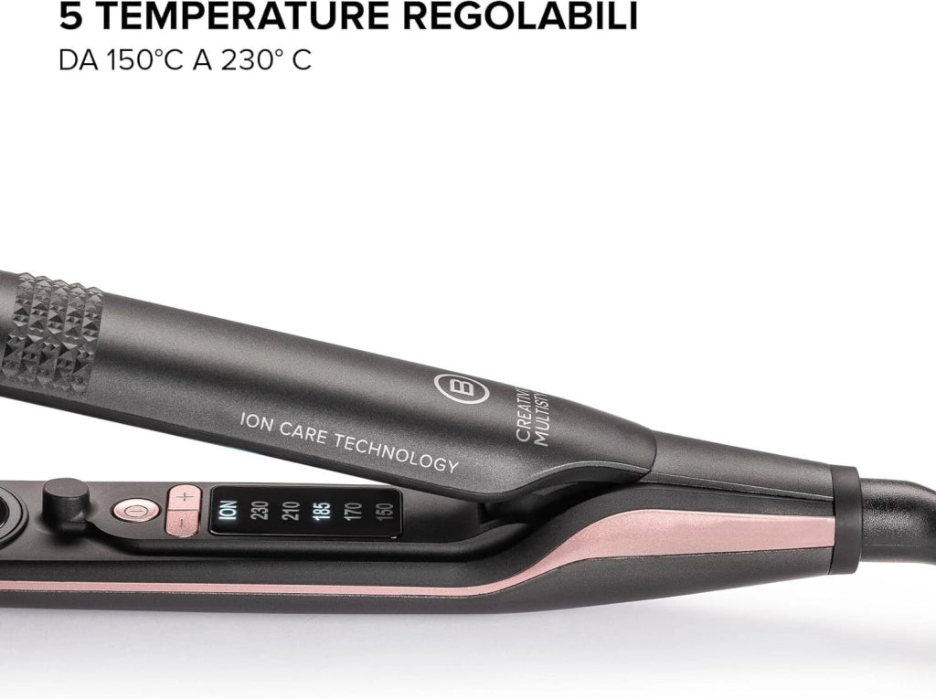 Bellissima 11876 Creativity Multistyle Piastra per Capelli Ceramica Diamond Cheratina Ionica 5 temperature 150-230°C colore Nero Rosa
