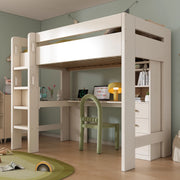 Letto a castello – 90x200 cm – scrivania L USBC ripiani – bianco
