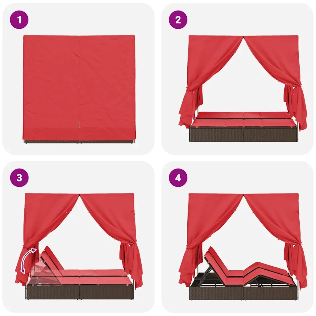 Lettino da sole doppio Rosso 205 x 129 x 200 cm polyrattan 3376133