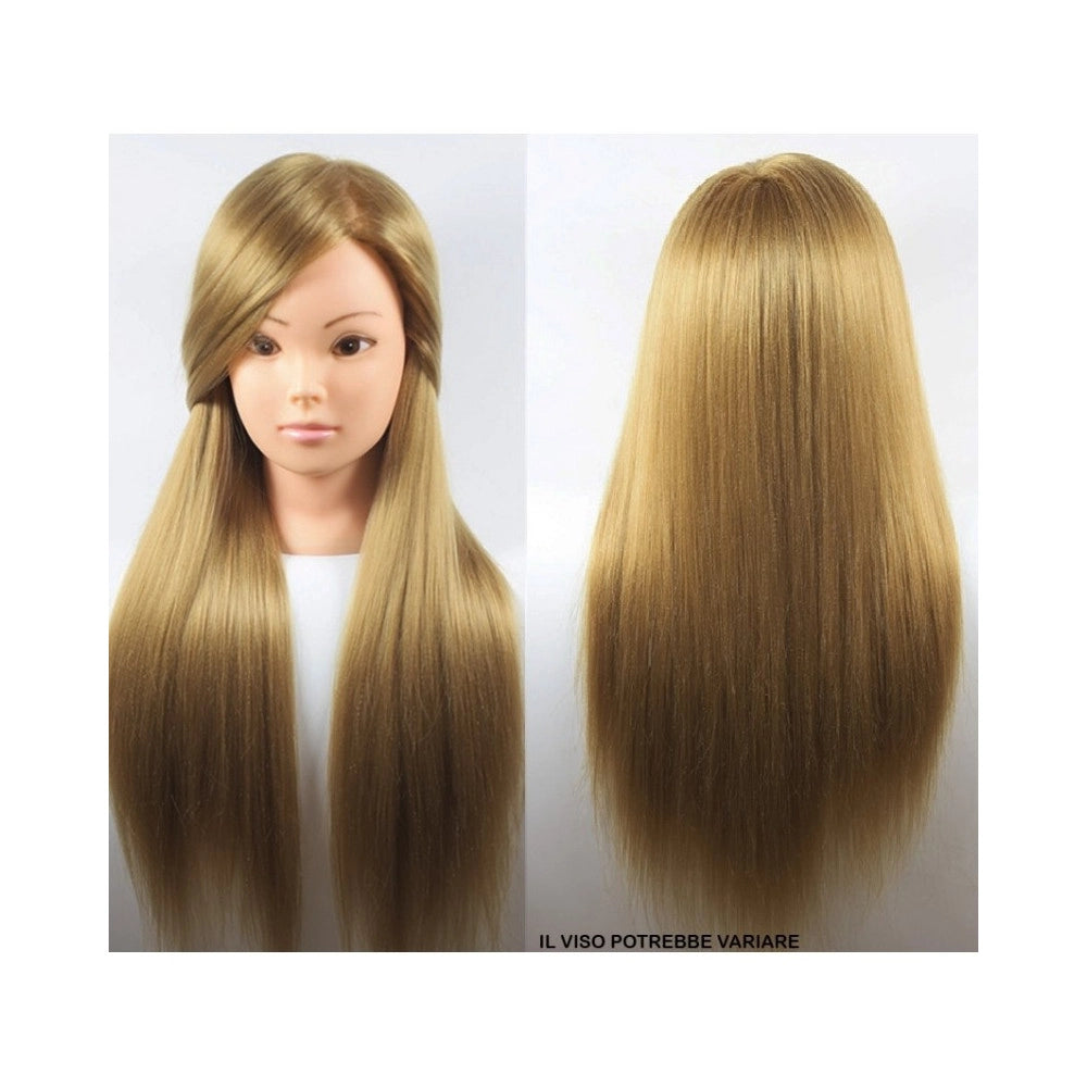 Trade Shop - Testa Manichino Con Capelli Fibra Acconciature Per Scuola Parrucchieri -