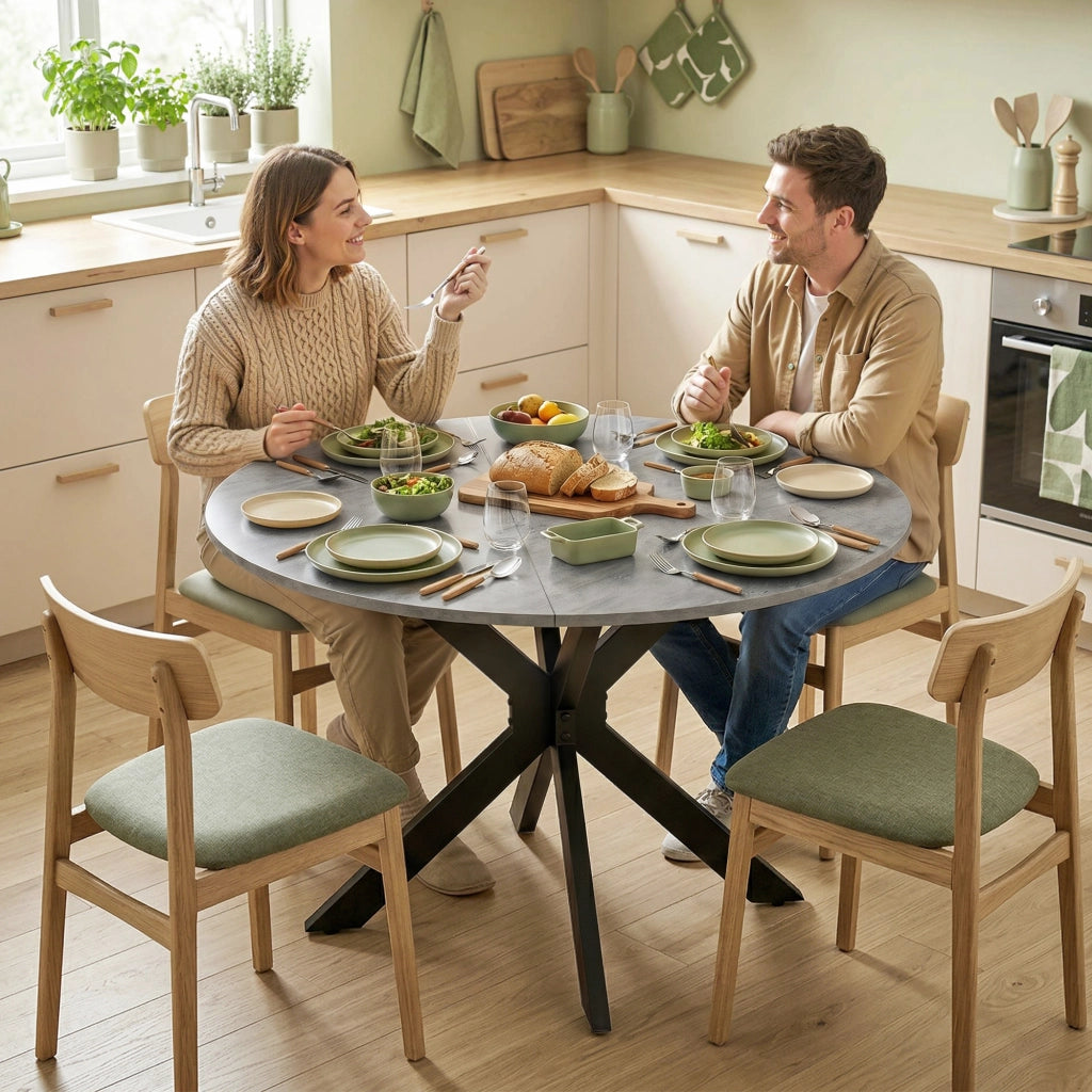 Tavolo da pranzo allungabile rotondo pieghevole ¨C Minimal ¨C cemento grigio 90x200