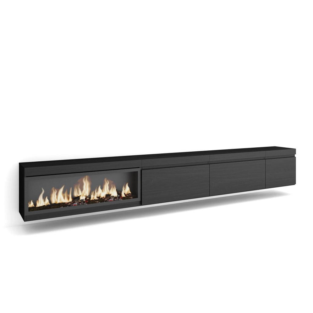 Mobile TV Soggiorno, 317x35x45cm, Camino elettrico XXL, da appendere, Nero RF3671