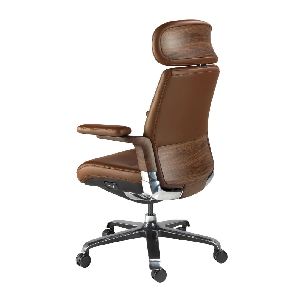 Sedia girevole da ufficio in similpelle marrone
