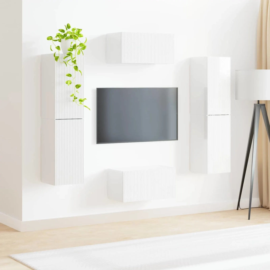 Set mobile TV 6 pcs Bianco Lucido Legno multistrato 3409127