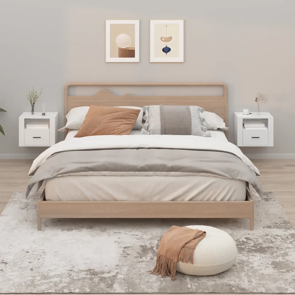 Set di 2 Comodini | Armadio da Notte | Mobiletto da notte a Muro Bianchi 50x36x40 cm
