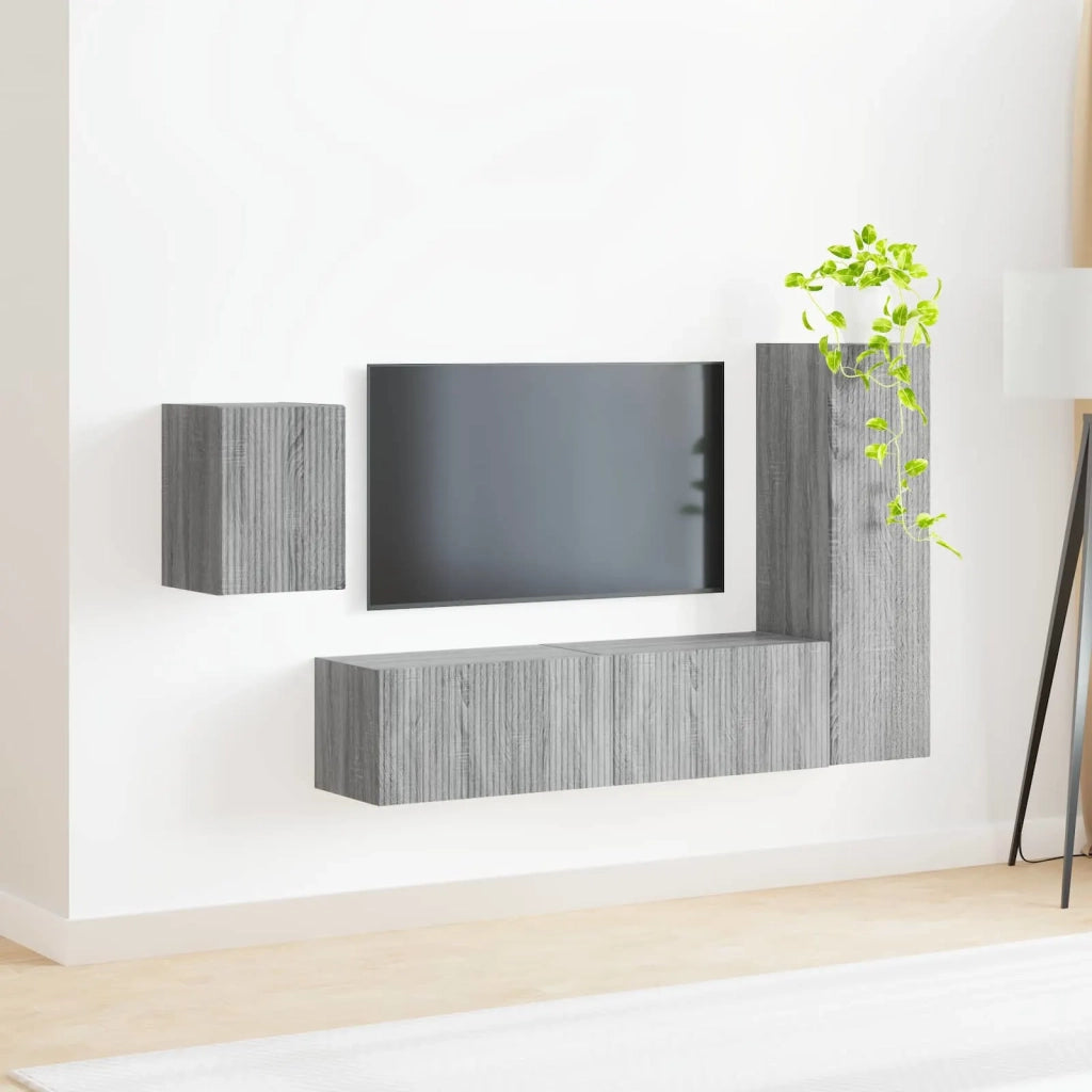 Set mobile TV 4 pz | Armadietto TV | Mobile Porta TV Grigio Sonoma Legno multistrato