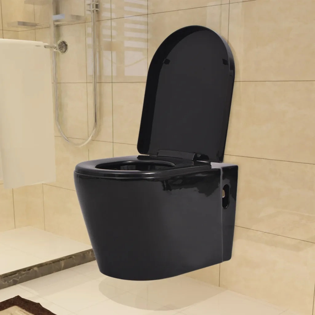 WC a Muro con Sciacquone Nascosto in Ceramica Nera 3054477