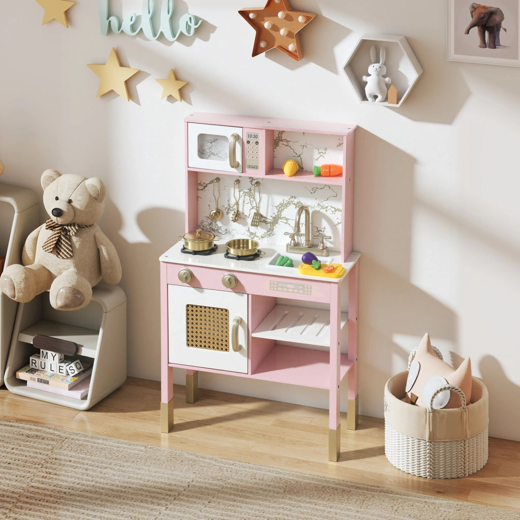 Cucina Giocattolo in Legno con Accessori Acciaio Inossidabile e Suono ¨C Minimal ¨C Rosa