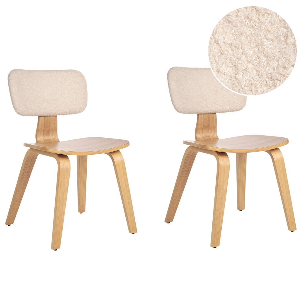 Set di 2 sedie da pranzo in legno chiaro e tessuto boucle di poliestere beige Gambe in legno di betulla Stile tradizionale retrò