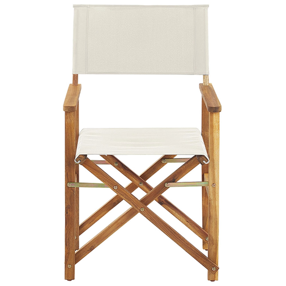 Set di 2 sedie da regista da giardino in legno chiaro con tessuto di ricambio in acacia bianco sporco con motivo astratto pieghevole con 2 Tele intercambiabili